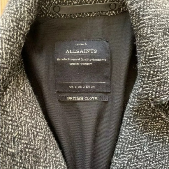 ALL SAINTS Wool Biker Style Coat UK 6/ US 2 Black - Picture 10 of 12